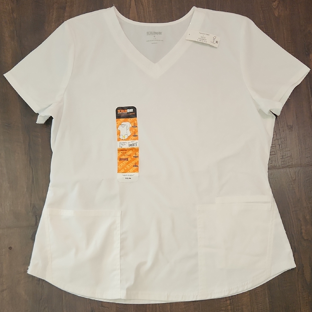 Scrubstar White V-Neck Short Sleeve Top